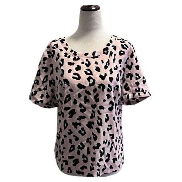 W5 Anthropologie Womens Pink Black Cheetah Print Short Sleeve Top Size Medium - Picture 9 of 9